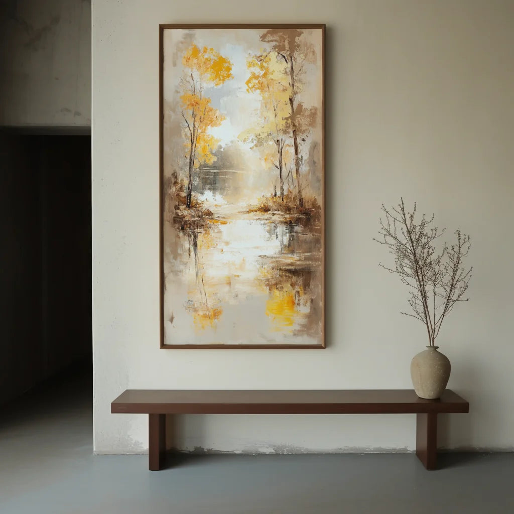 Multicolor Autumn Reflection - Vertical Textured Landscape Oil Painting - Artwallpainting