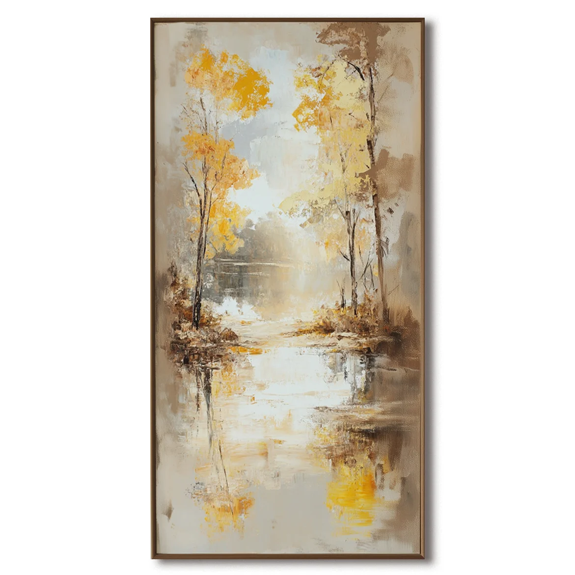Multicolor Autumn Reflection - Vertical Textured Landscape Oil Painting - Artwallpainting