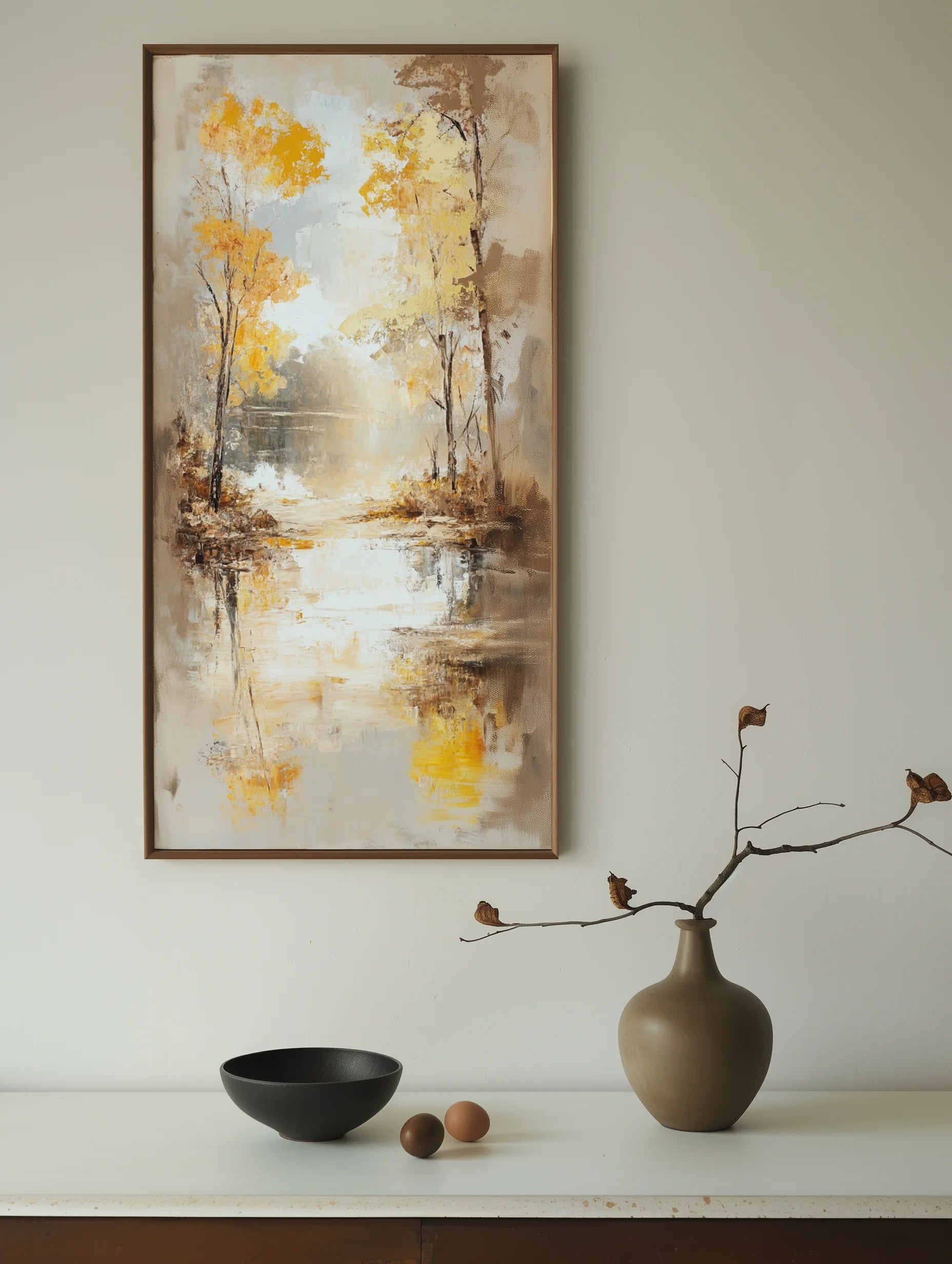 Multicolor Autumn Reflection - Vertical Textured Landscape Oil Painting - Artwallpainting