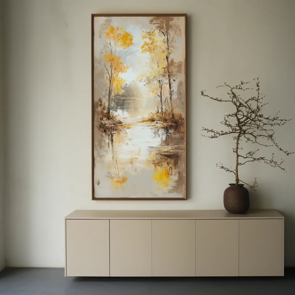 Multicolor Autumn Reflection - Vertical Textured Landscape Oil Painting - Artwallpainting