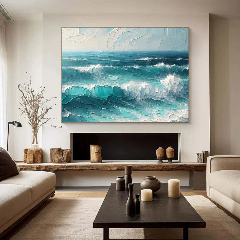 Multicolor Azure Symphony - Abstract Ocean Wave Painting - Artwallpainting