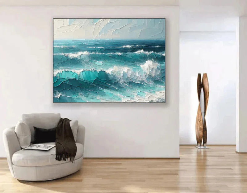 Multicolor Azure Symphony - Abstract Ocean Wave Painting - Artwallpainting