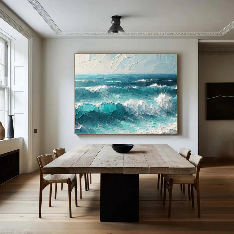 Multicolor Azure Symphony - Abstract Ocean Wave Painting - Artwallpainting