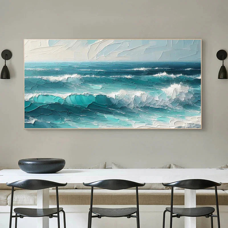 Multicolor Azure Symphony - Abstract Ocean Wave Painting - Artwallpainting