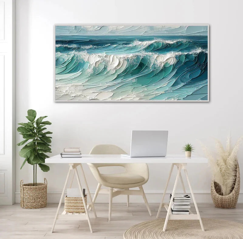 Multicolor Azure Symphony - Abstract Ocean Wave Painting - Artwallpainting