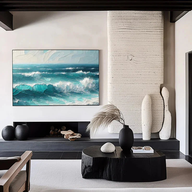 Multicolor Azure Symphony - Abstract Ocean Wave Painting - Artwallpainting