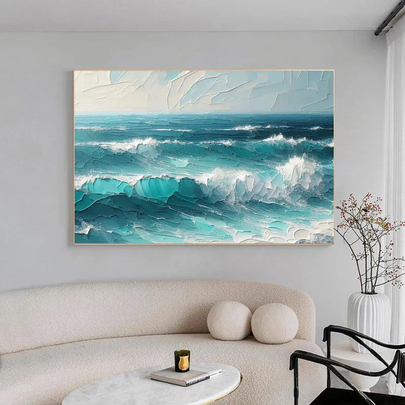 Multicolor Azure Symphony - Abstract Ocean Wave Painting - Artwallpainting