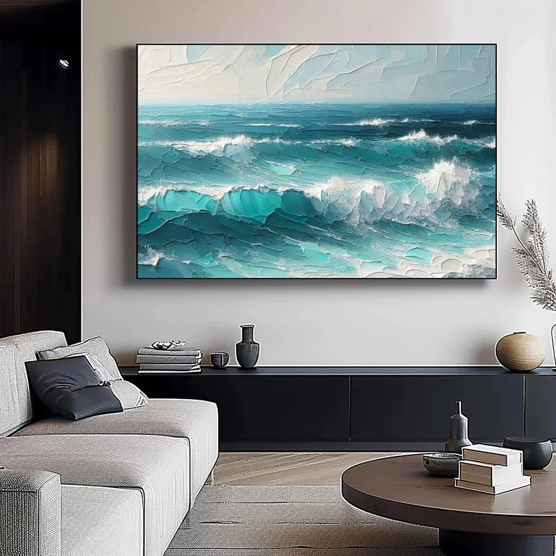 Multicolor Azure Symphony - Abstract Ocean Wave Painting - Artwallpainting