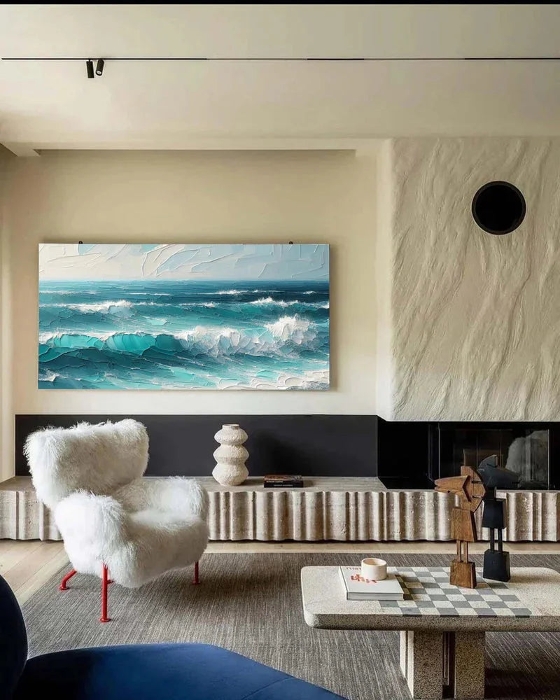 Multicolor Azure Symphony - Abstract Ocean Wave Painting - Artwallpainting