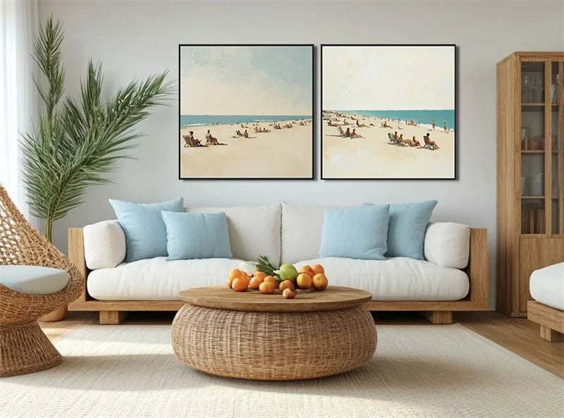 Multicolor Beach Days Seaside Duo Art - Artwallpainting