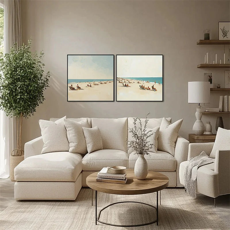 Multicolor Beach Days Seaside Duo Art - Artwallpainting