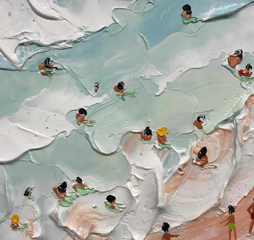Multicolor Beachside Bliss Textured Coastal Scene Art - Artwallpainting