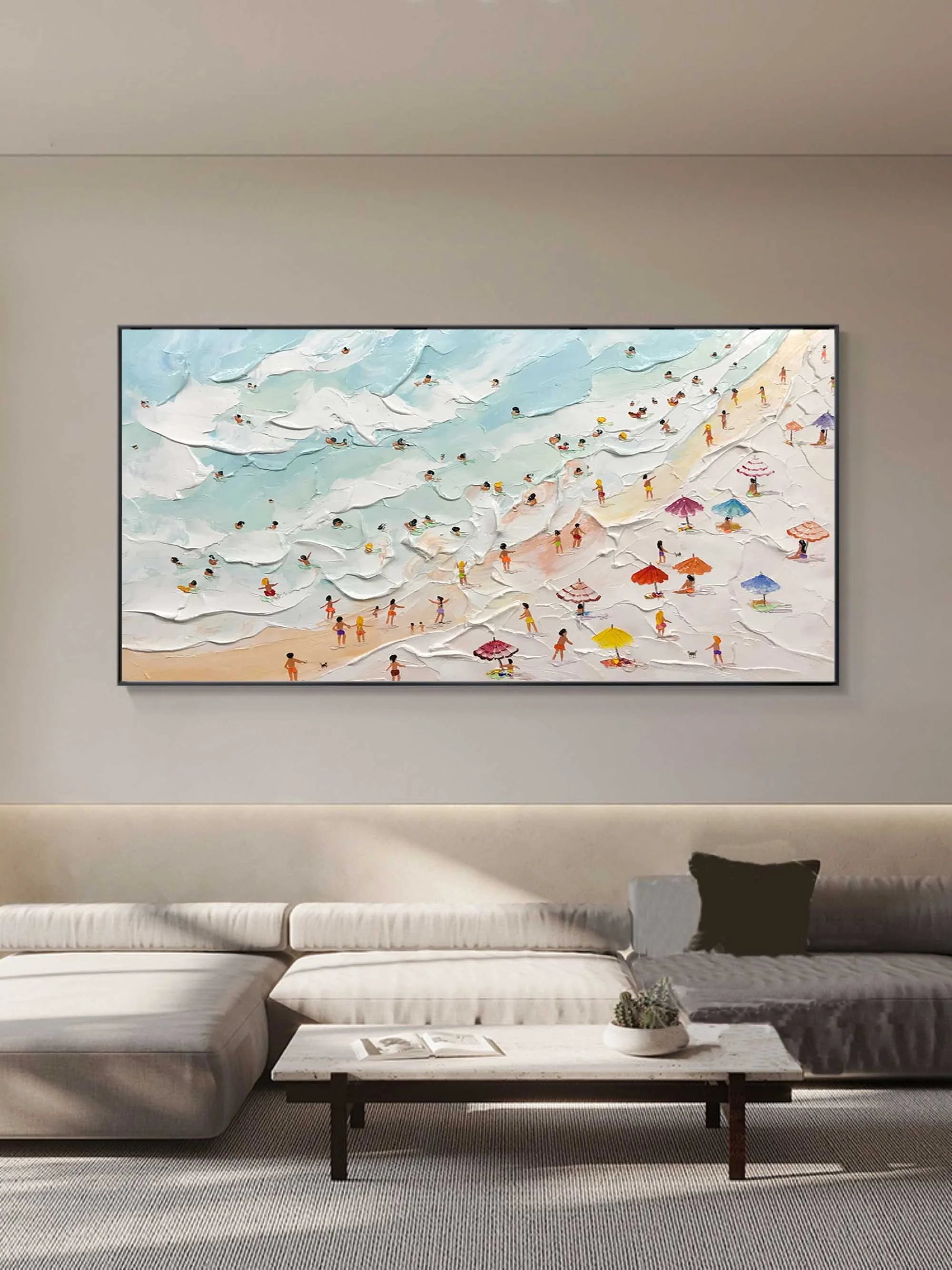 Multicolor Beachside Bliss Textured Coastal Scene Art - Artwallpainting