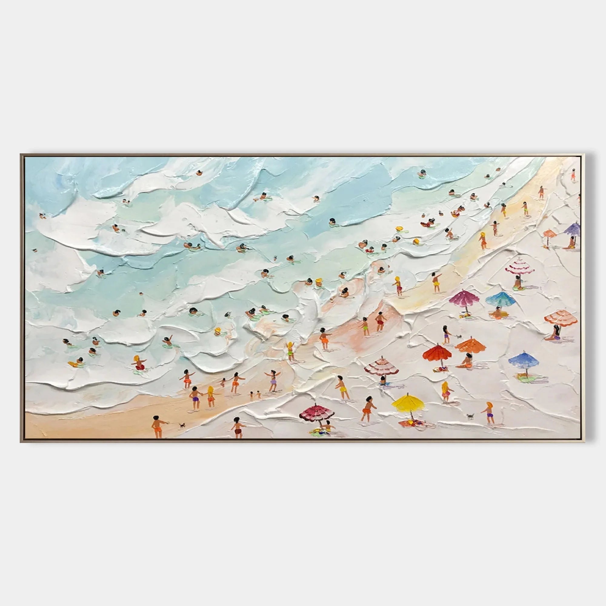 Multicolor Beachside Bliss Textured Coastal Scene Art - Artwallpainting