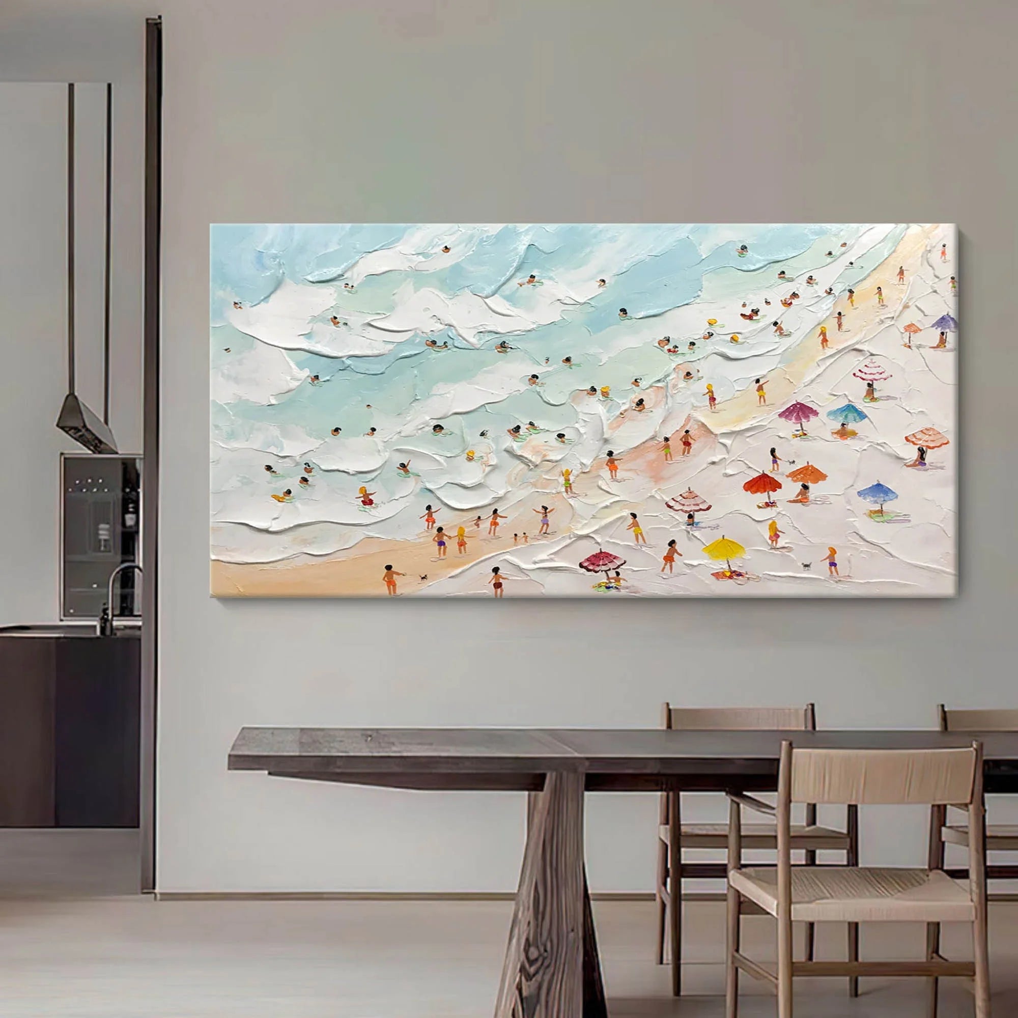 Multicolor Beachside Bliss Textured Coastal Scene Art - Artwallpainting