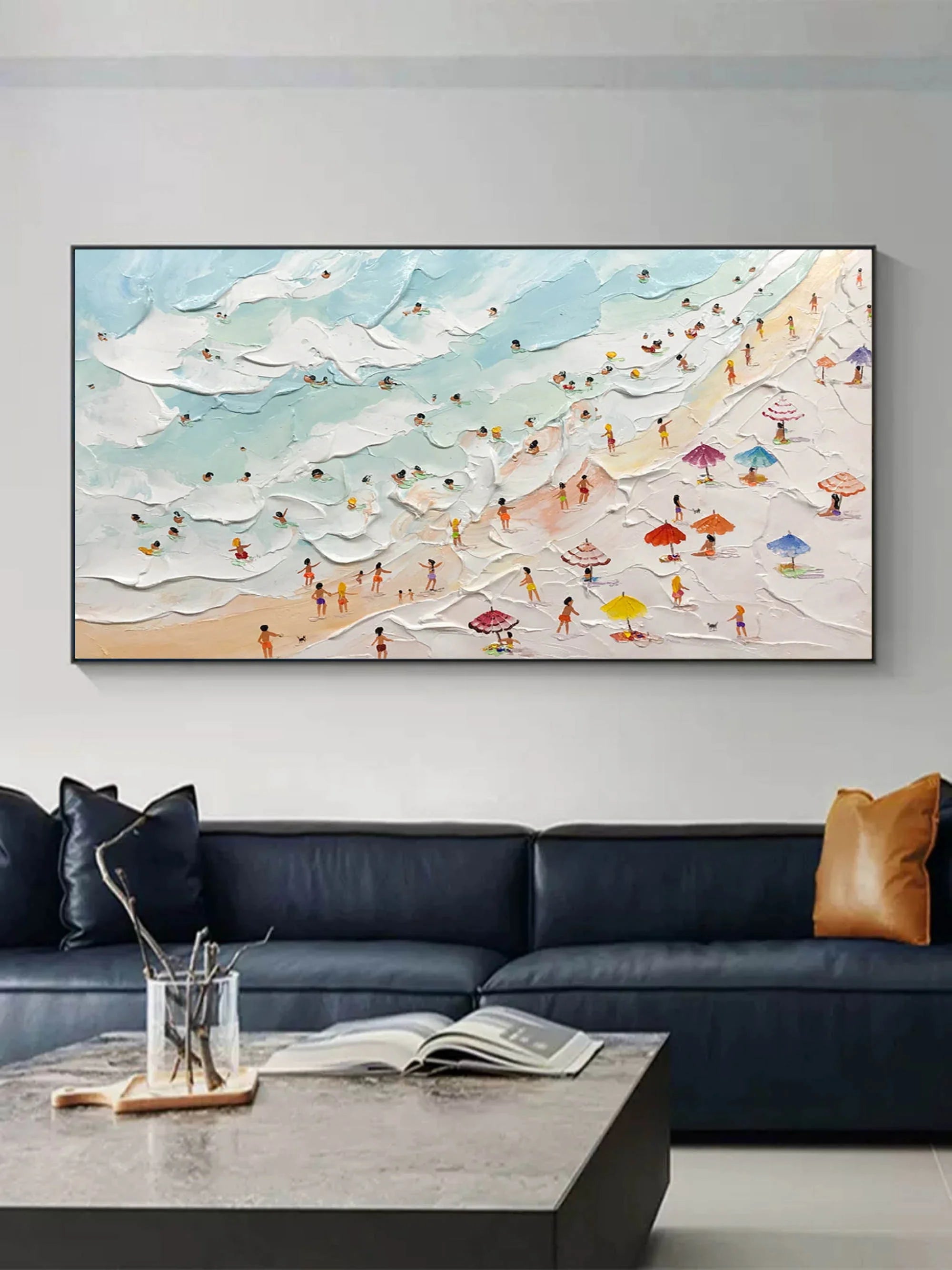 Multicolor Beachside Bliss Textured Coastal Scene Art - Artwallpainting