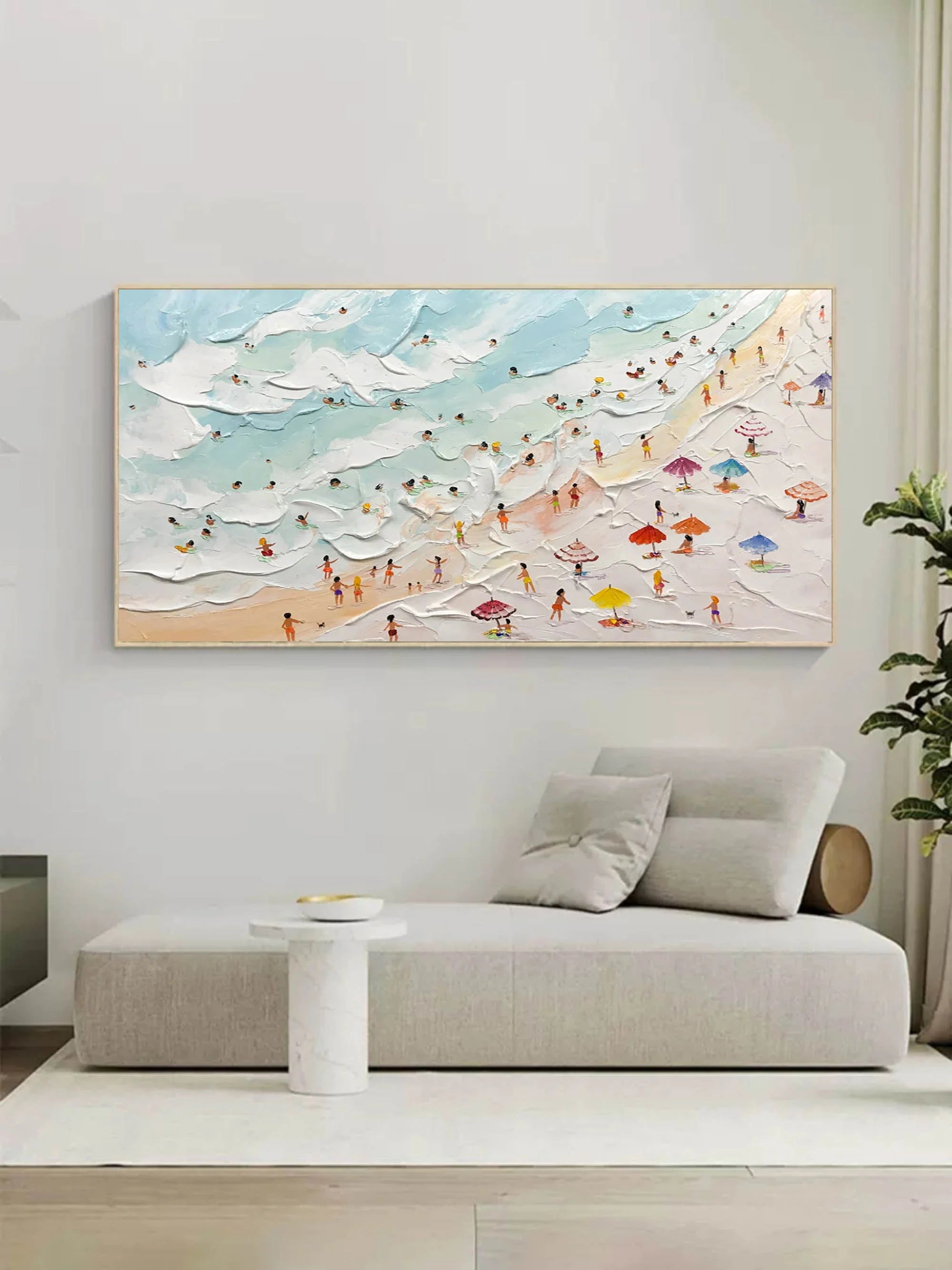 Multicolor Beachside Bliss Textured Coastal Scene Art - Artwallpainting