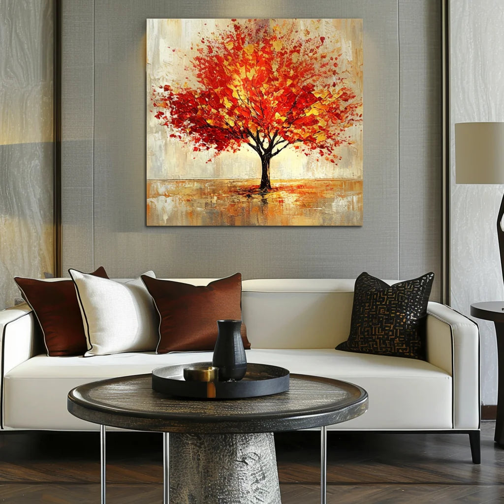 Multicolor Blaze Of Autumn-Modern Autumn Red Maple Tree Texture Oil Painting Wall Art - Artwallpainting