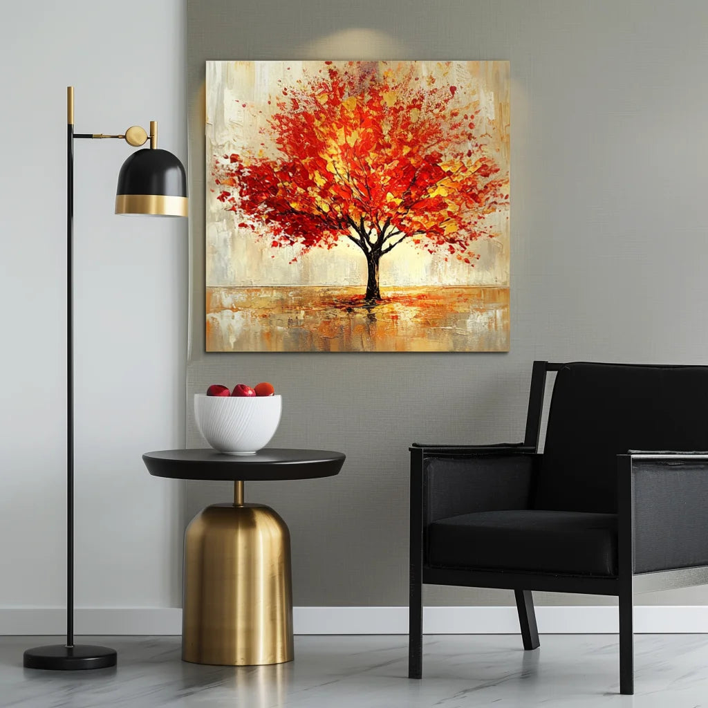 Multicolor Blaze Of Autumn-Modern Autumn Red Maple Tree Texture Oil Painting Wall Art - Artwallpainting