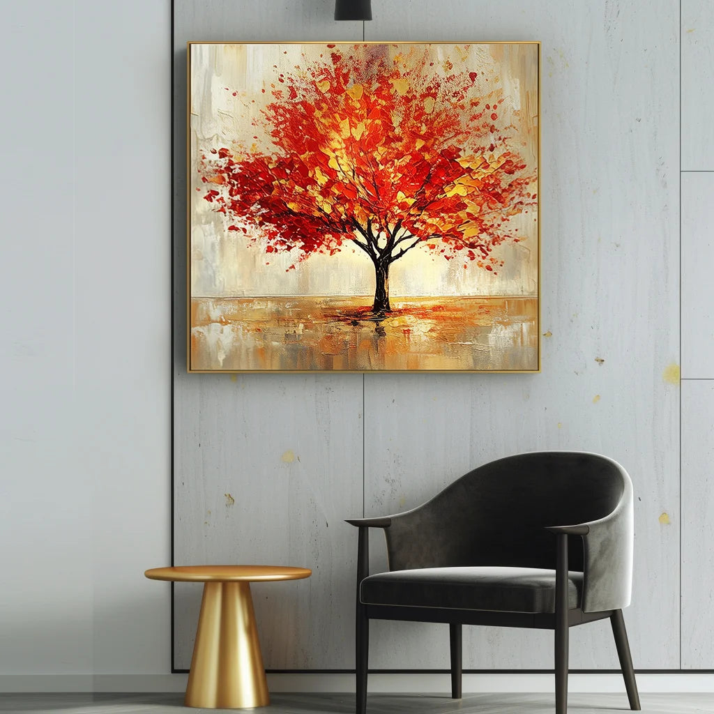 Multicolor Blaze Of Autumn-Modern Autumn Red Maple Tree Texture Oil Painting Wall Art - Artwallpainting
