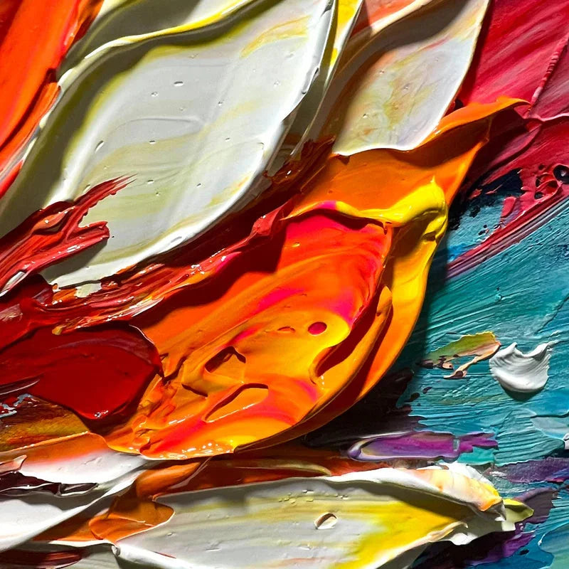 Multicolor Blooming Burst - Textured Abstract Floral Oil Painting On Canvas - Artwallpainting