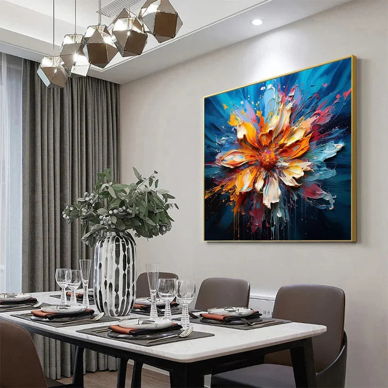 Multicolor Blooming Burst - Textured Abstract Floral Oil Painting On Canvas - Artwallpainting
