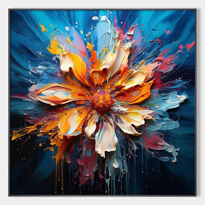 Multicolor Blooming Burst - Textured Abstract Floral Oil Painting On Canvas - Artwallpainting