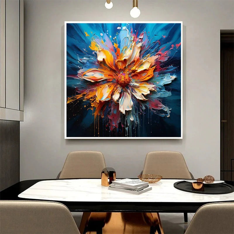 Multicolor Blooming Burst - Textured Abstract Floral Oil Painting On Canvas - Artwallpainting