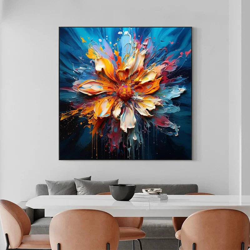 Multicolor Blooming Burst - Textured Abstract Floral Oil Painting On Canvas - Artwallpainting