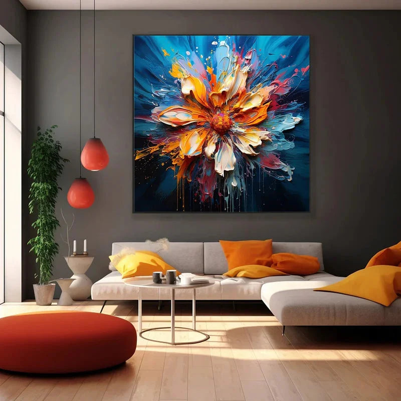 Multicolor Blooming Burst - Textured Abstract Floral Oil Painting On Canvas - Artwallpainting