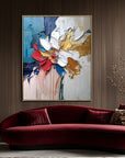 Multicolor Blooming Essence In Gold-Abstract Wall Art Featuring Three-Dimensional Texture And Colorful Flowers - Artwallpainting