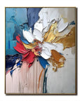Multicolor Blooming Essence In Gold-Abstract Wall Art Featuring Three-Dimensional Texture And Colorful Flowers - Artwallpainting