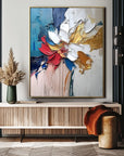 Multicolor Blooming Essence In Gold-Abstract Wall Art Featuring Three-Dimensional Texture And Colorful Flowers - Artwallpainting