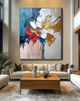 Multicolor Blooming Essence In Gold-Abstract Wall Art Featuring Three-Dimensional Texture And Colorful Flowers - Artwallpainting
