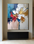 Multicolor Blooming Essence In Gold-Abstract Wall Art Featuring Three-Dimensional Texture And Colorful Flowers - Artwallpainting