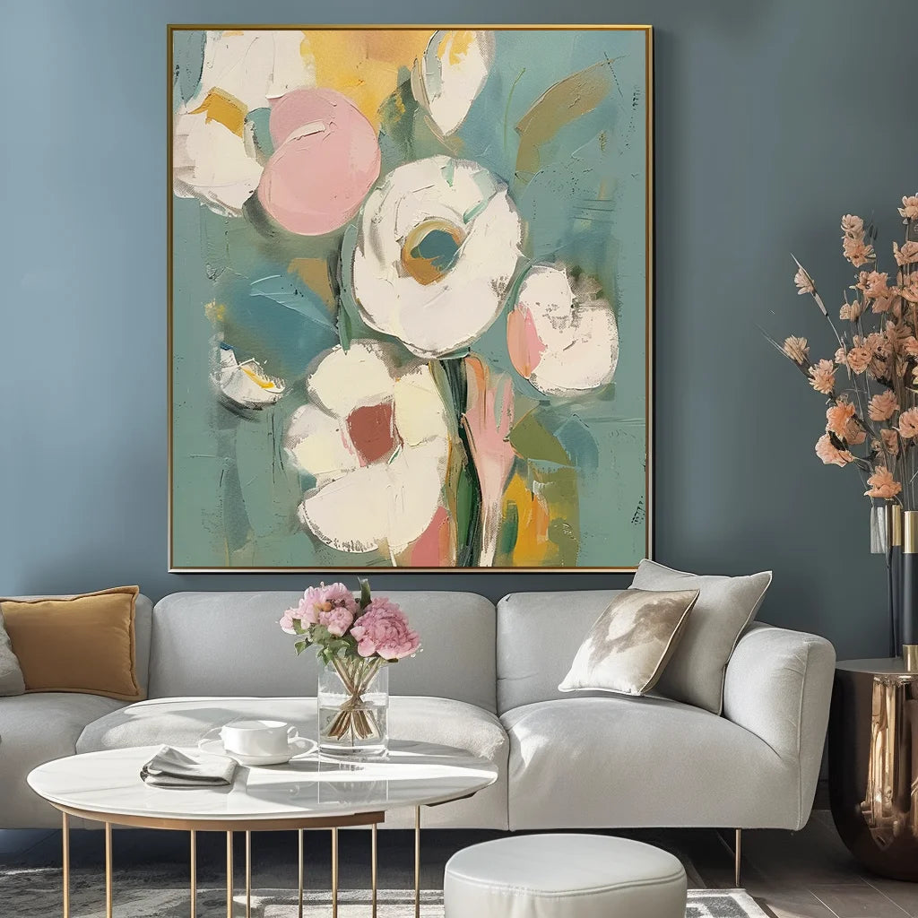 Multicolor Blooming Grace Abstract Flowers-Abstract Soft Color Bouquet Texture Wall Art - Artwallpainting