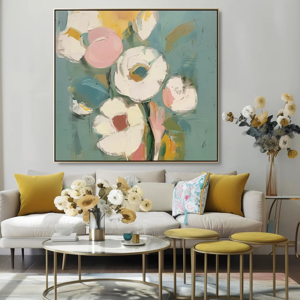Multicolor Blooming Grace Abstract Flowers-Abstract Soft Color Bouquet Texture Wall Art - Artwallpainting