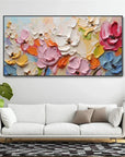 Multicolor Blooming Symphony - Hand-Painted Textured Floral Oil Painting - Artwallpainting