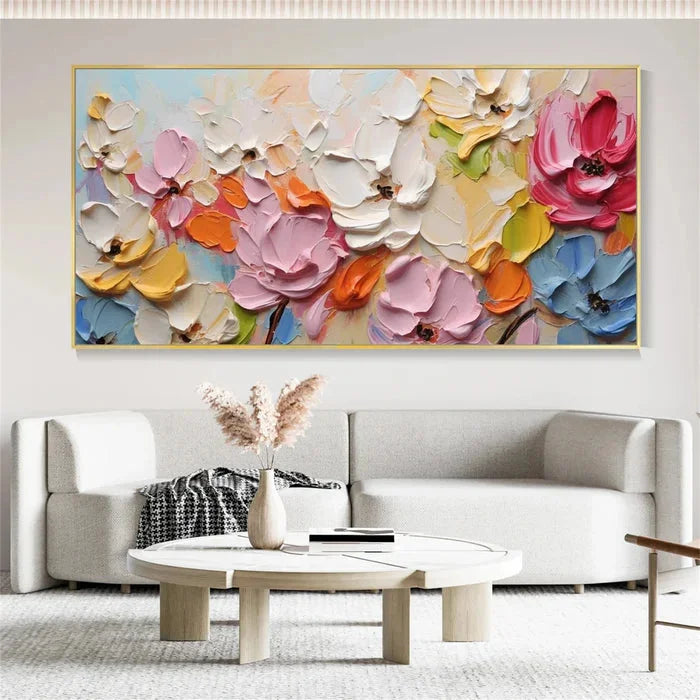 Multicolor Blooming Symphony - Hand-Painted Textured Floral Oil Painting - Artwallpainting
