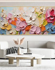Multicolor Blooming Symphony - Hand-Painted Textured Floral Oil Painting - Artwallpainting