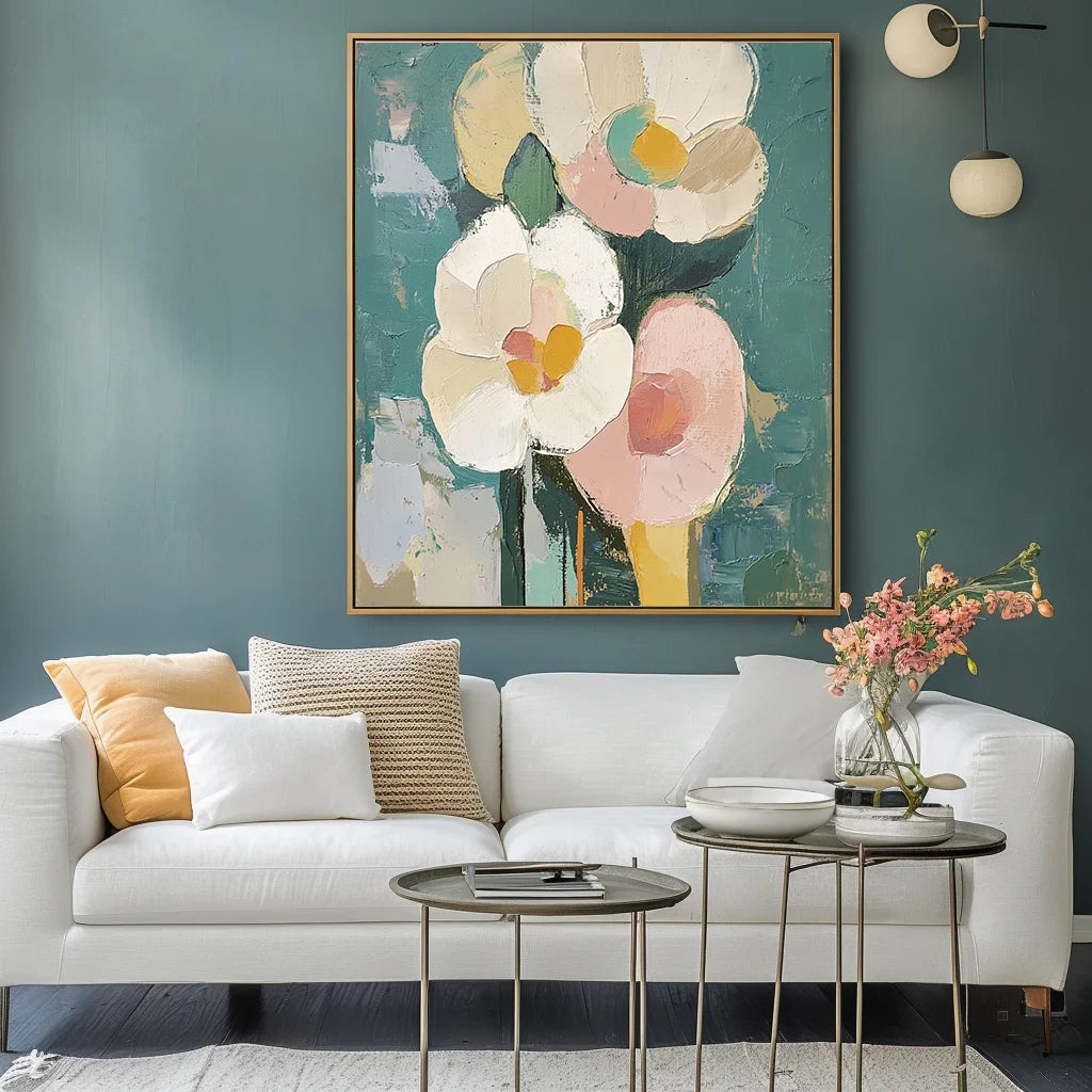 Multicolor Blooms In Hues-Abstract Texture Wall Art Featuring Hand-Painted Pink And Flowers - Artwallpainting