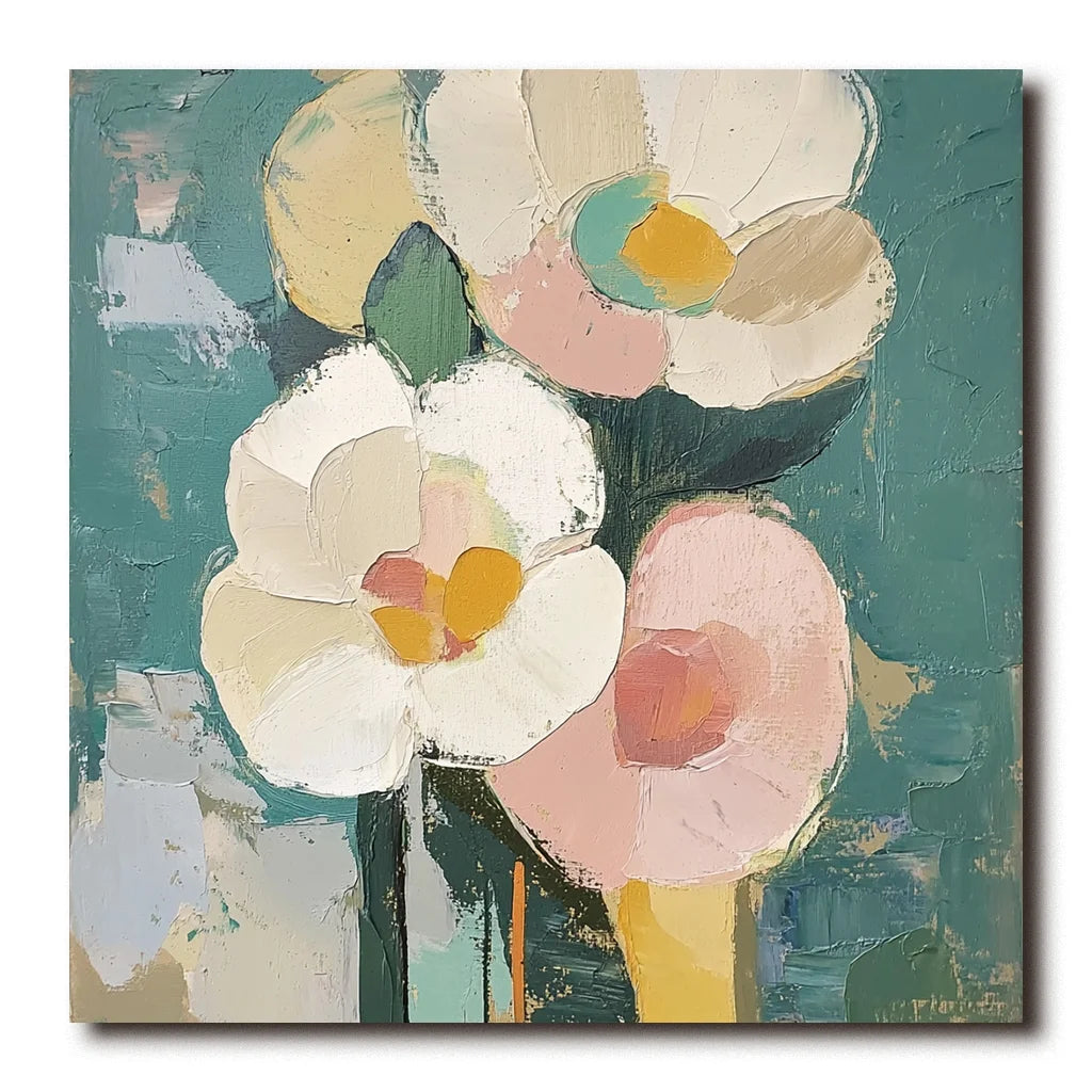 Multicolor Blooms In Hues-Abstract Texture Wall Art Featuring Hand-Painted Pink And Flowers - Artwallpainting