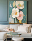 Multicolor Blooms In Hues-Abstract Texture Wall Art Featuring Hand-Painted Pink And Flowers - Artwallpainting