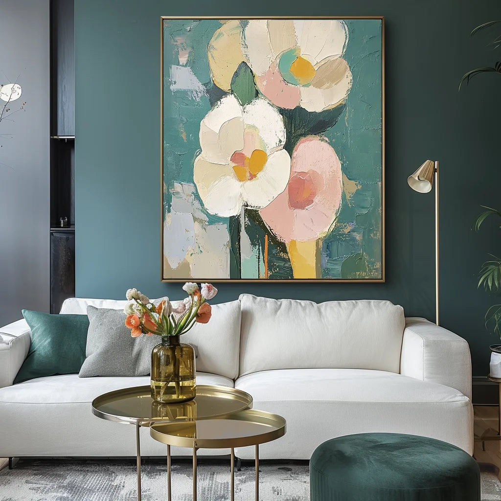 Multicolor Blooms In Hues-Abstract Texture Wall Art Featuring Hand-Painted Pink And Flowers - Artwallpainting