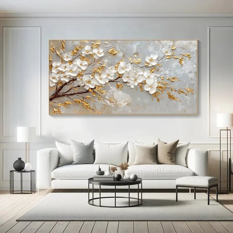 Multicolor Blossom-Modern Romantic Gold Foil Flower Texture Wall Art - Artwallpainting