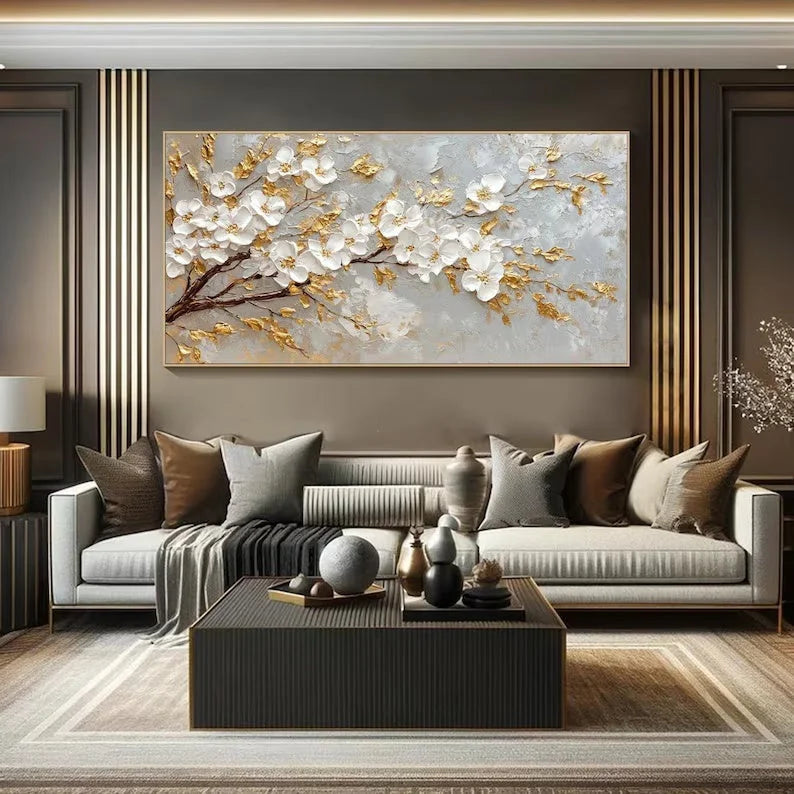 Multicolor Blossom-Modern Romantic Gold Foil Flower Texture Wall Art - Artwallpainting