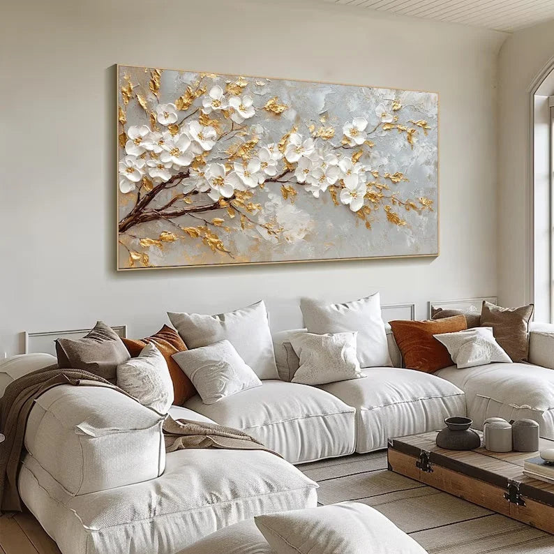 Multicolor Blossom-Modern Romantic Gold Foil Flower Texture Wall Art - Artwallpainting