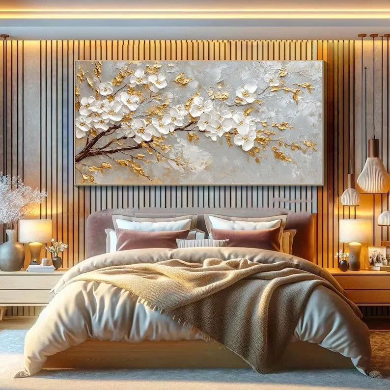 Multicolor Blossom-Modern Romantic Gold Foil Flower Texture Wall Art - Artwallpainting