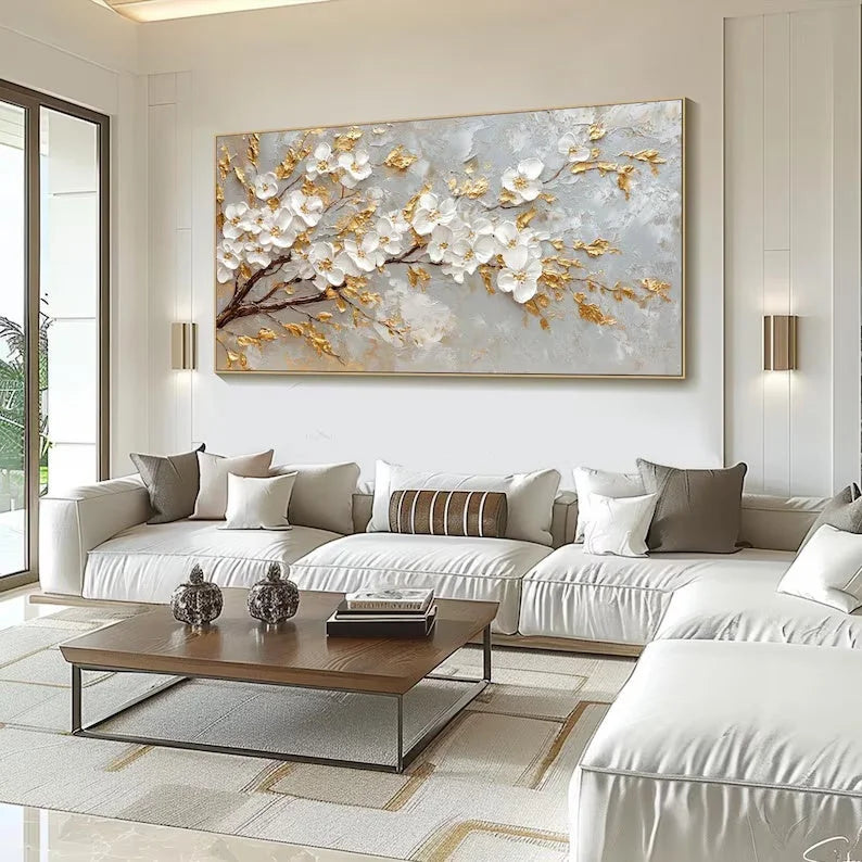 Multicolor Blossom-Modern Romantic Gold Foil Flower Texture Wall Art - Artwallpainting
