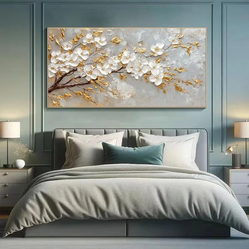 Multicolor Blossom-Modern Romantic Gold Foil Flower Texture Wall Art - Artwallpainting